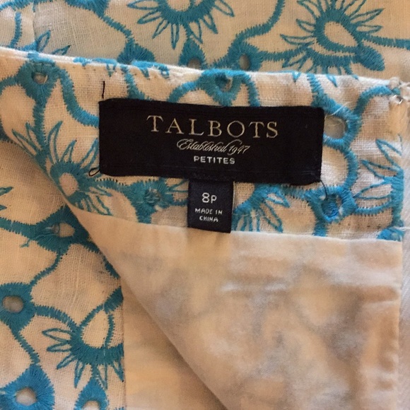 Talbots Sz8 Petite Teal/White Linen Skirt - Picture 3 of 4